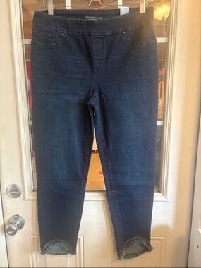 Chico's Dark Blue Ankle Jeggings with Frayed Hem